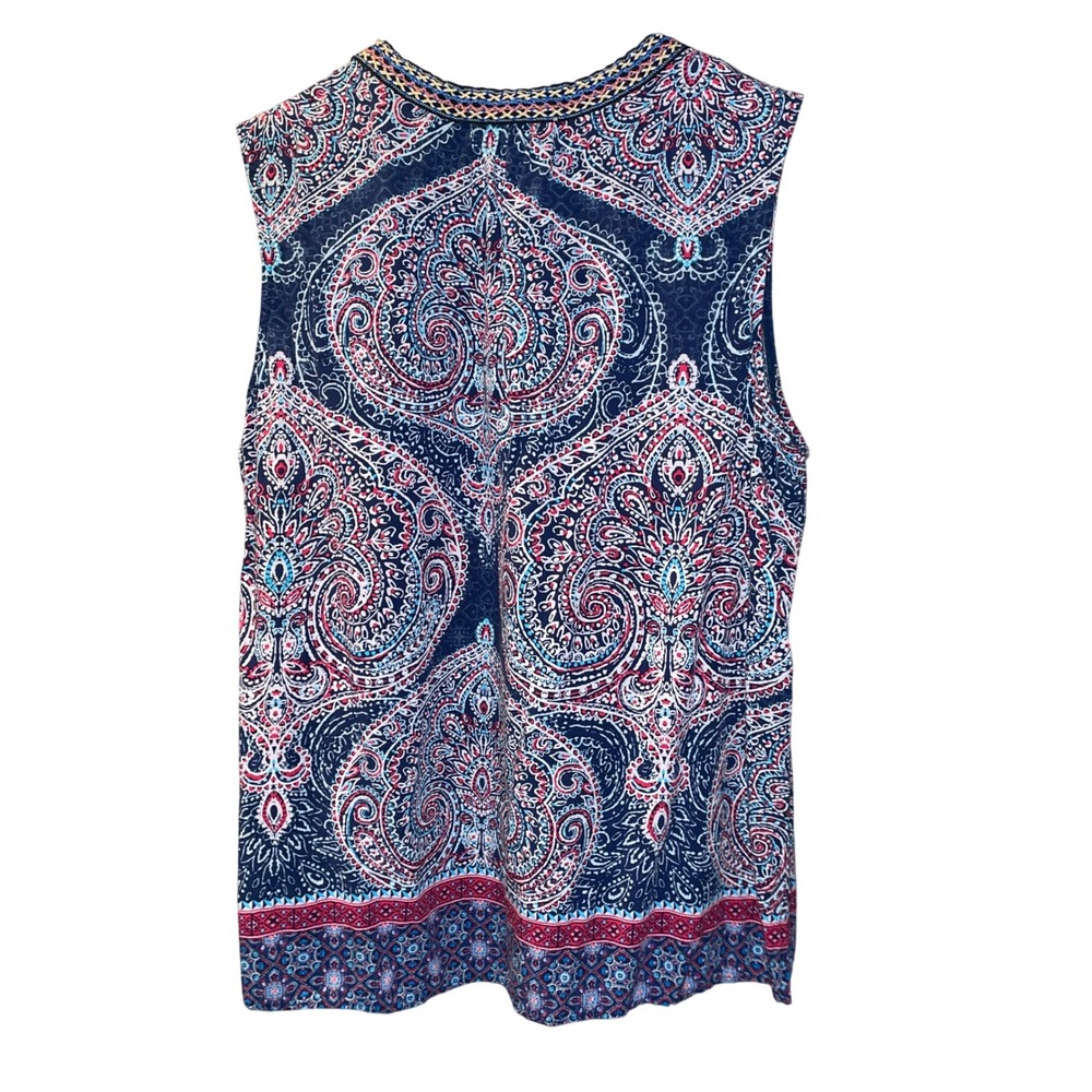 Daniel Rainn Boho Paisley Sleeveless Tunic Top Women's Navy Tassel Blouse - Picture 3 of 8